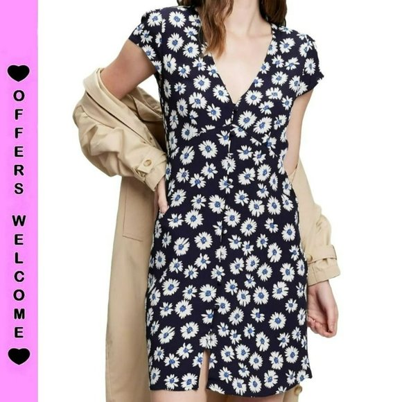 GAP Dresses & Skirts - Gap Button Front Cap Sleeve Daisy Pattern Summer Mini Dress Womens Size 8 Blue